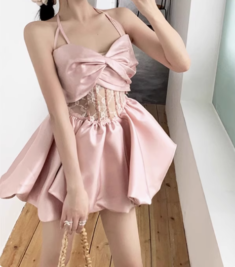 Sweet Pink Bow Strap Satin A-line 17th Birthday Homecoming Dress P3652 PreppyDress Sweet Pink Bow Strap Satin A-line 17th Birthday Homecoming Dress P3652 PreppyDress