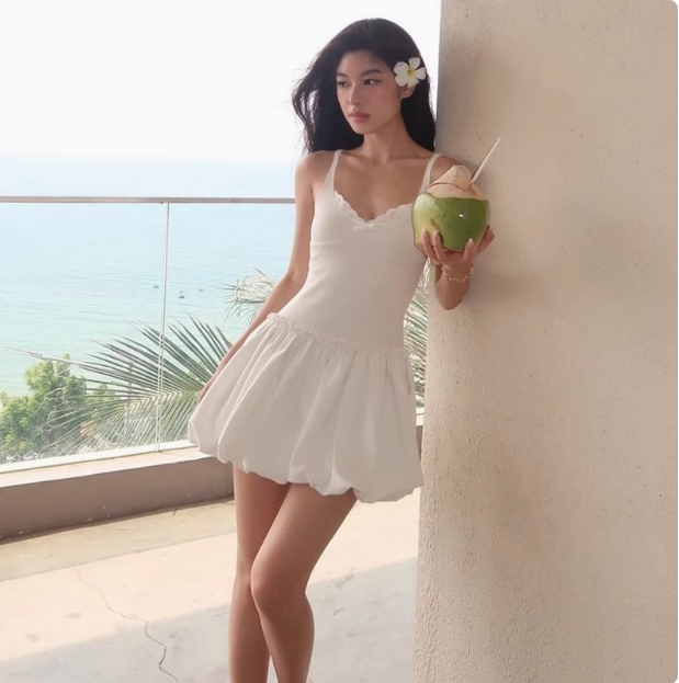 Cute Bow Lace V-neck Sling Flower Bud Skirt 17th Birthday Homecoming Dress P3689