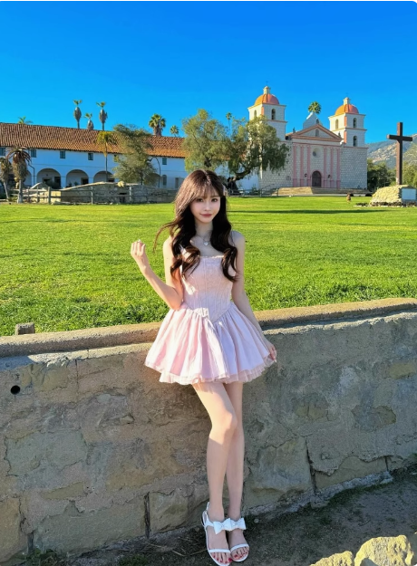 Sweet Sling Backless Bow A-line Fluffy Lace Birthday Dress Homecoming Dress P3733