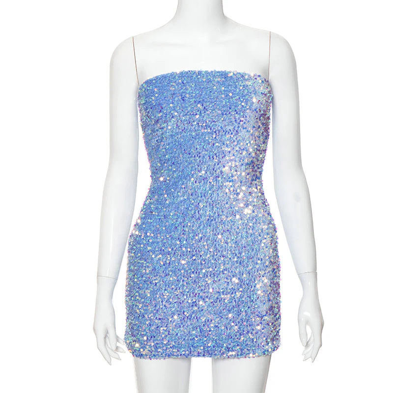 Shiny Blue Sequined Sleeveless Slim Fit Hip 17th Birthday Homecoming Dress P3739