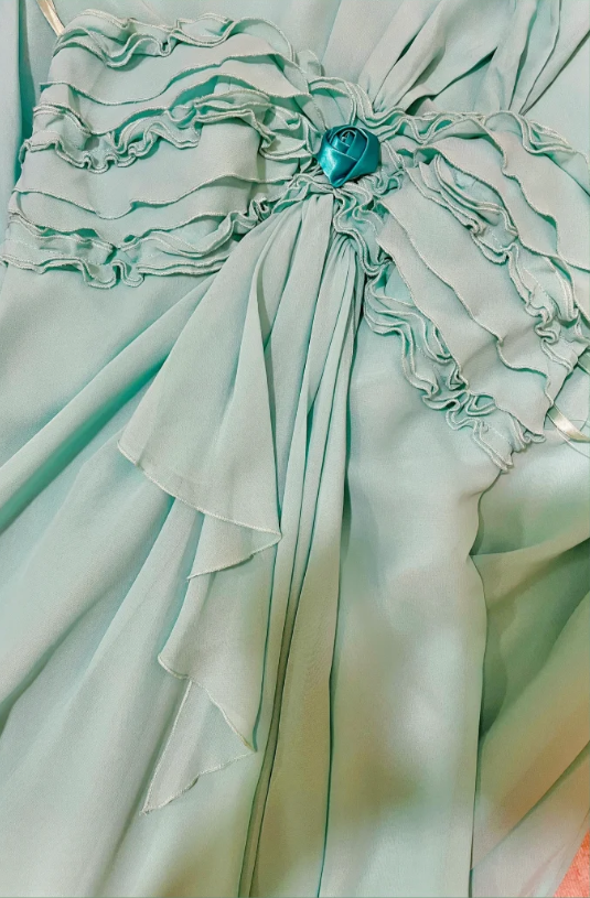 Elegant Lake Green One Shoulder Chiffon Off Shoulder Long Prom Dress P3759