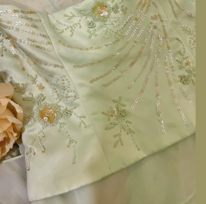Fresh Green Halter Neck Beaded Layered Chiffon Prom Dress P3761