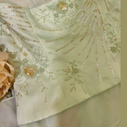 Fresh Green Halter Neck Beaded Layered Chiffon Prom Dress P3761