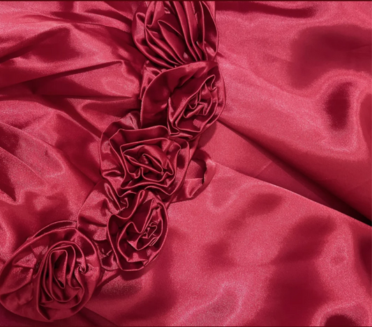 Beautiful Red Strapless Three-dimensional Rose Satin A-line Long Prom Dress P3768