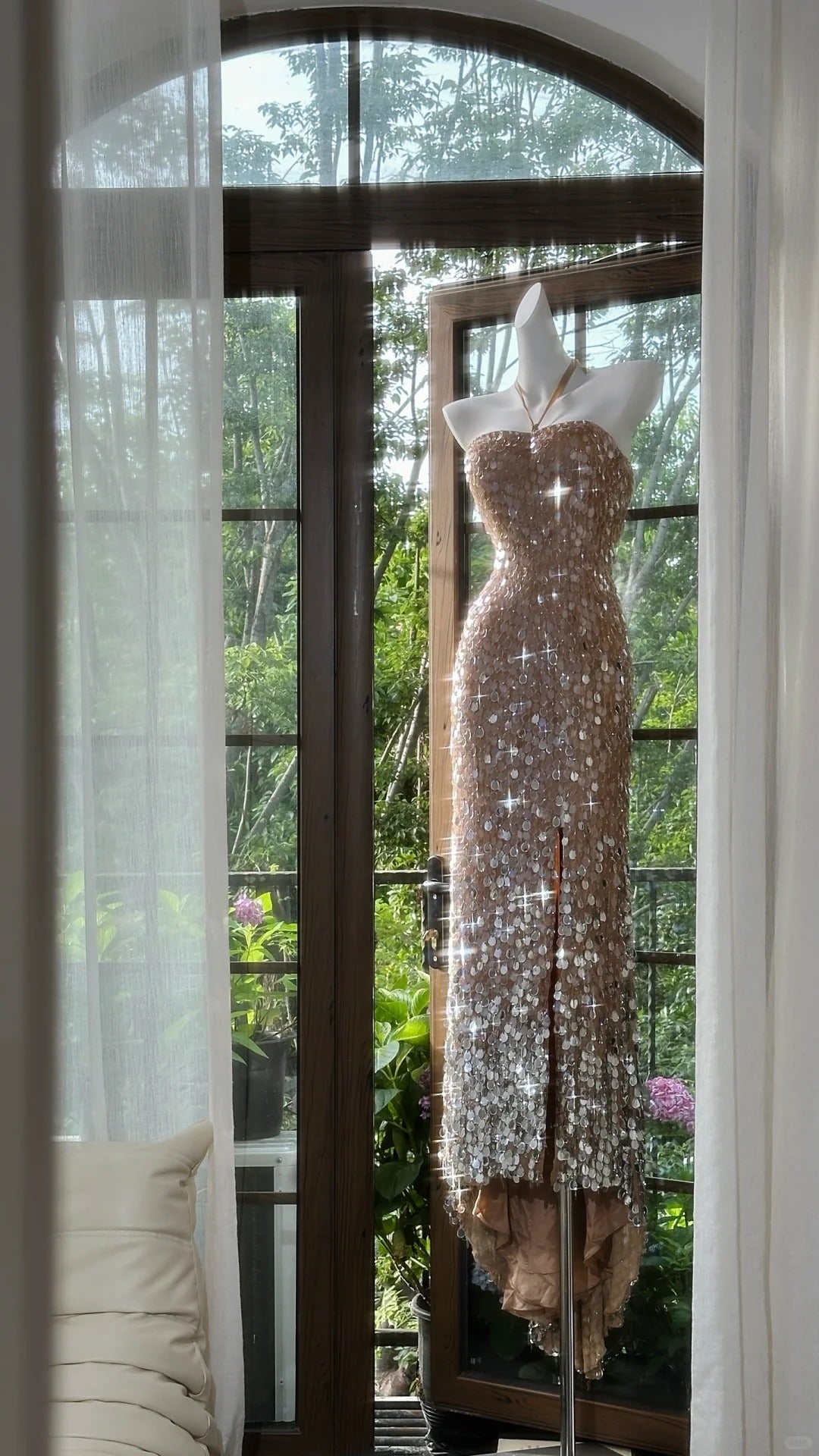Shiny Halterneck Large Sequined Slit Mermaid Prom Dress P3796