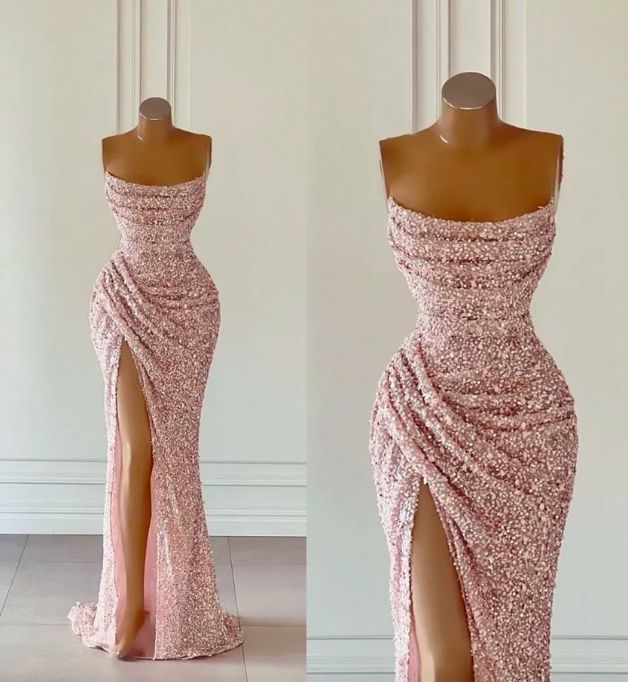 Elegant Strapless Mermaid Sequins Prom Dress Birthday Outfits P380