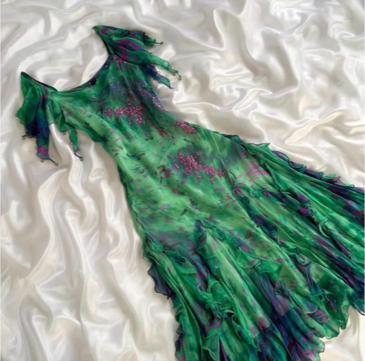 Stunning Green Double-layered Flying Sleeves And Swaying Neck Chiffon Prom Dress P3801