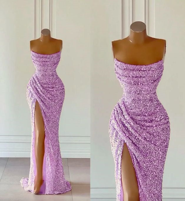 Elegant Strapless Mermaid Sequins Prom Dress Birthday Outfits P380
