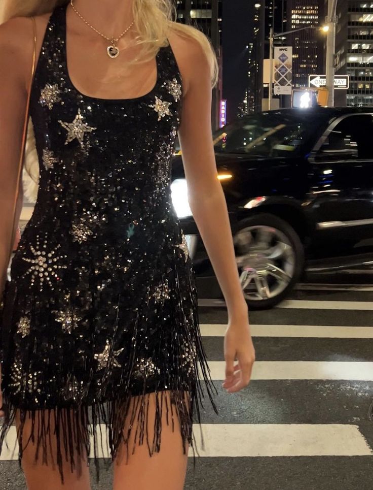 Sparkling Tassel Square Neck Star Sequin Open Back Homecoming Dress P3810