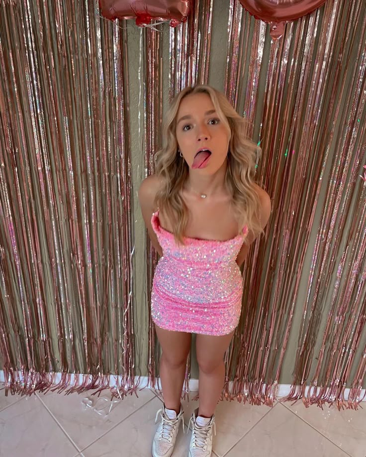 Cute Pink Sequined Tube Top With Back Straps And Hip Wrap 17th Birthday Homecoming Dress P3820
