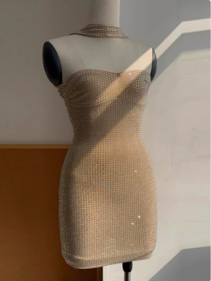 Elegant Hot Diamond Tube Top Slim Fit Hip 17th Birthday Short Skirt Homecoming Dress P3824