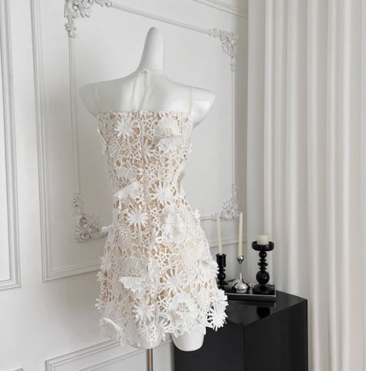 Beautiful Round Neck Mesh Splicing Sleeveless Lace Waist Birthday Skirt Homecoming Dress P3827