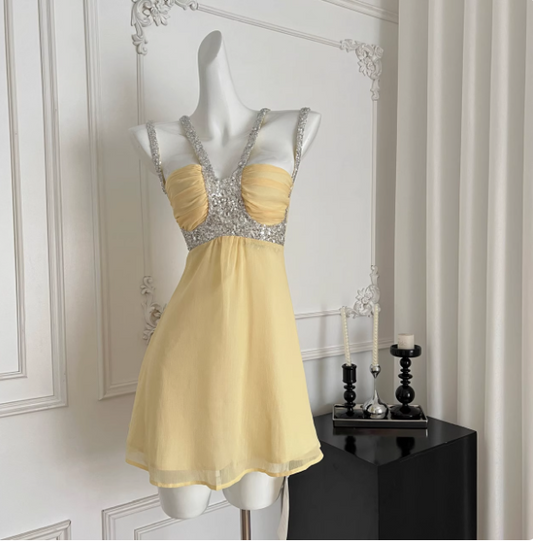 Beautiful Heavy Sequined Halter Neck Suspender Chiffon 17th Birthday Homecoming Dress P3832