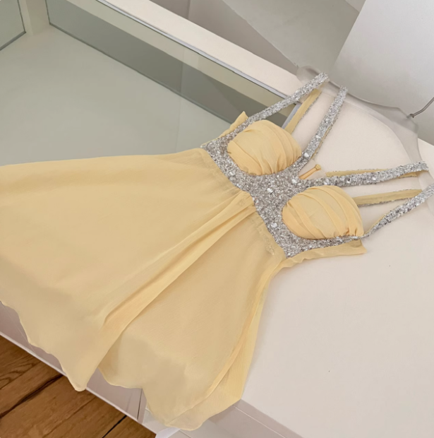 Beautiful Heavy Sequined Halter Neck Suspender Chiffon 17th Birthday Homecoming Dress P3832