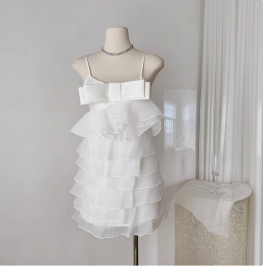 Sweet Bow Stitching Ruffle Sling Cake Birthday Skirt Homecoming Dress P3839