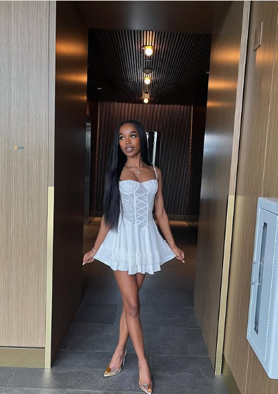 Sweet White Suspender Herringbone A-line 17th Birthday Homecoming Dress P3859