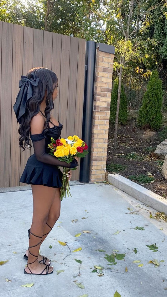 Sexy Black Strapless Off Shoulder Mini Birthday Skirt Homecoming Dress P3867