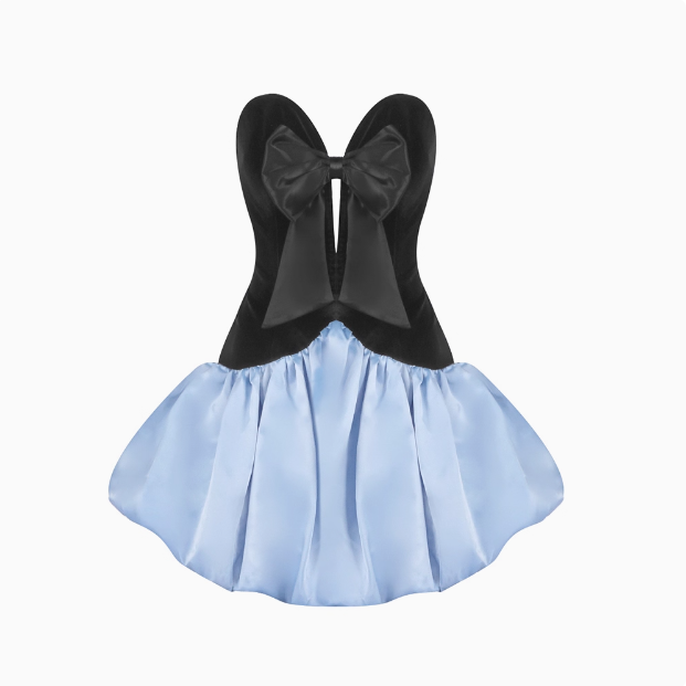 Vintage Black Velvet Bow Light Blue Puffy Birthday Dress Homecoming Dress P3897