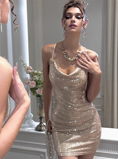 Brilliant And Elegant Swing Neck Sequined 17th Birthday Homecoming Dress P3902