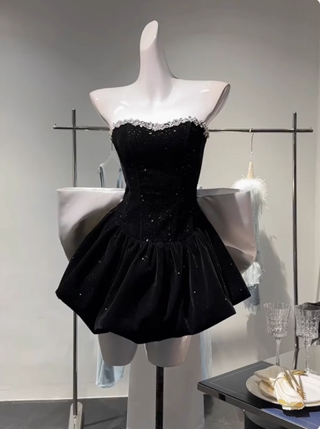 Sweet Tube Top Black Velvet Bow 19th Birthday Homecoming Dress P3908