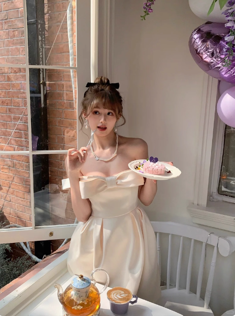 Princess Bow Satin One Shoulder Birthday Dress Homecoming Dress P3913