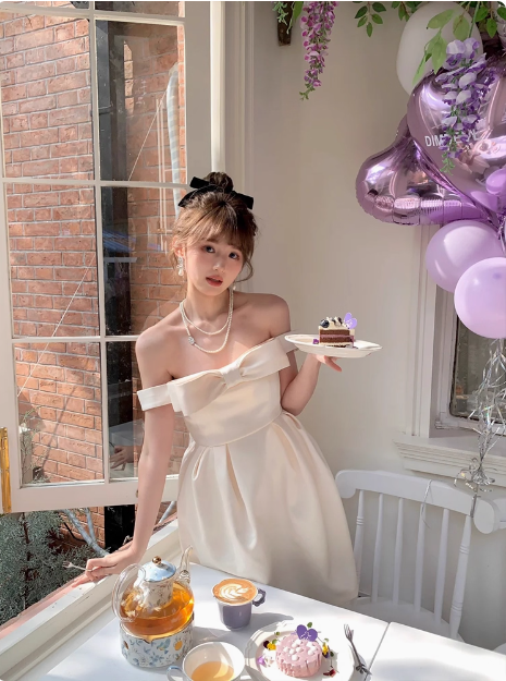 Princess Bow Satin One Shoulder Birthday Dress Homecoming Dress P3913