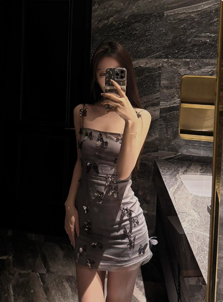 Design Gray Three-dimensional Bow Suspenders Birthday Skirt Homecoming Dress P3917