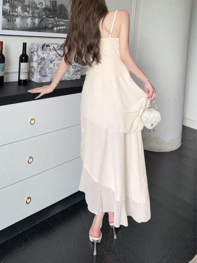 Elegant Chiffon Ivory Strap Irregular Birthday Dress Homecoming Dress P3923