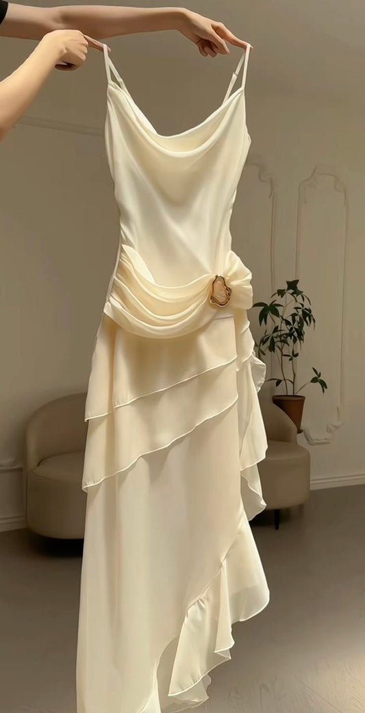 Elegant Chiffon Ivory Strap Irregular Birthday Dress Homecoming Dress P3923