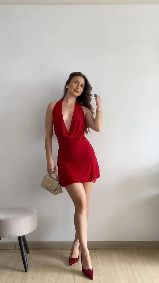 Sexy Red Halter Neck Chiffon 19th Birthday Homecoming Dress P3933
