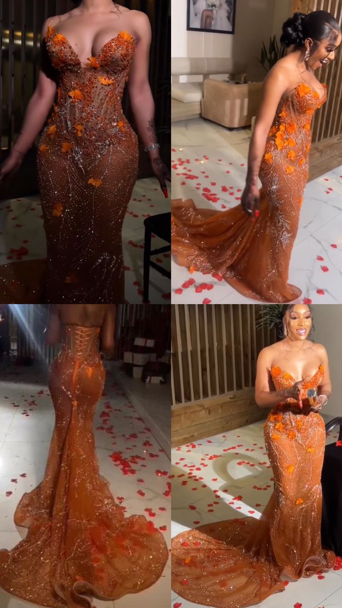 Mermaid Orange Prom Dresses Sleeveless 17th Birthday Outfits P394 - AS PHOTO / US2 Mermaid Orange Prom Dresses Sleeveless 17th Birthday Outfits P394 - AS PHOTO / US2
