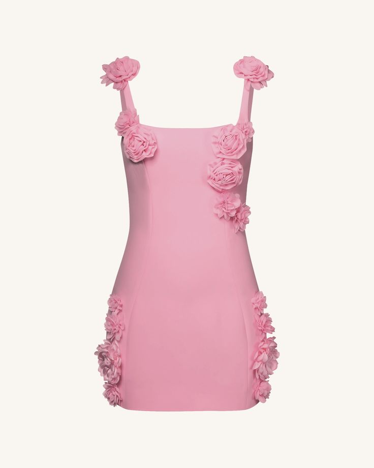 Sweet Pink 3D Flower Square Neck Slim Fit 17th Birthday Homecoming Dress P3942