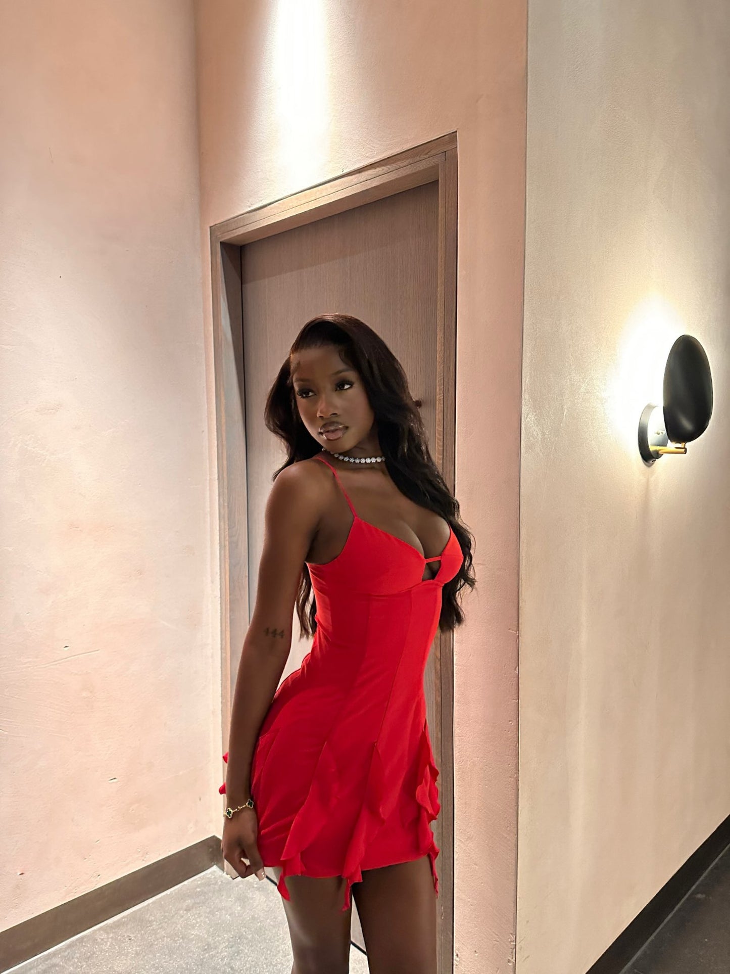 Sexy Red Suspender Ruffled Hip 19th Homecoming Dress P3943