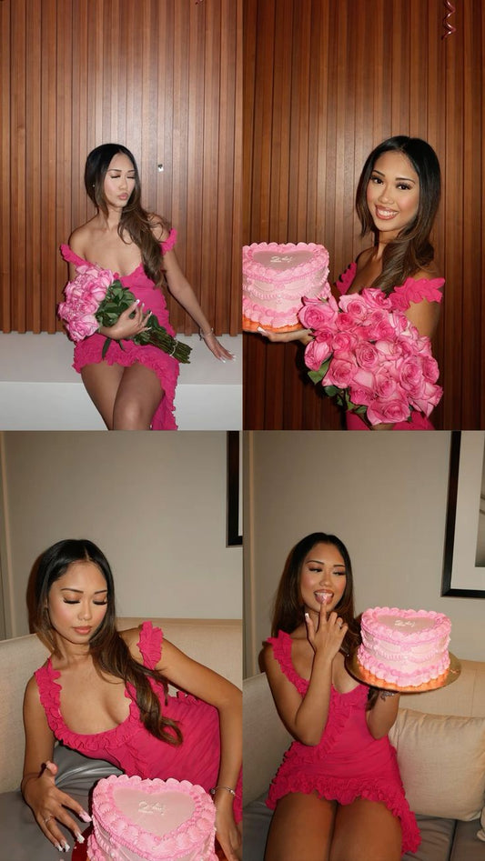 Sweet Ruffled Low-cut Pink Backless Birthday Short Skirt Homecoming Dress P3947