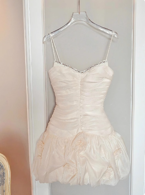 Cute Suspender 3D Flower Tulle Hip Wrap 17th Birthday Homecoming Dress P3963