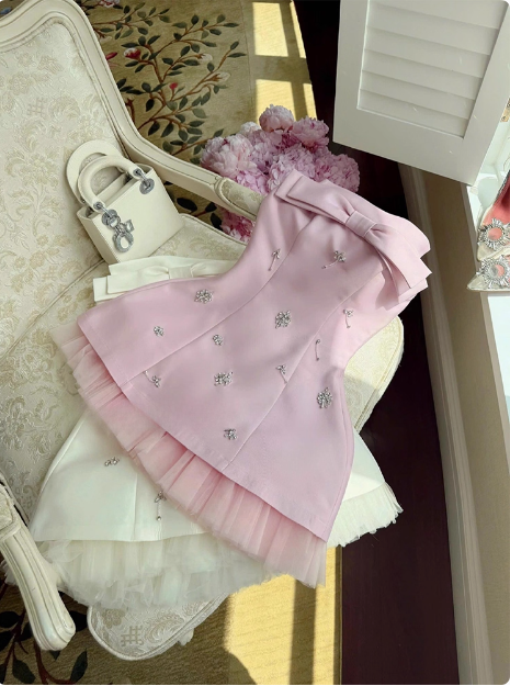 Princess Tube Top Heavy Diamond Satin A-line 17th Birthday Homecoming Dress P3965