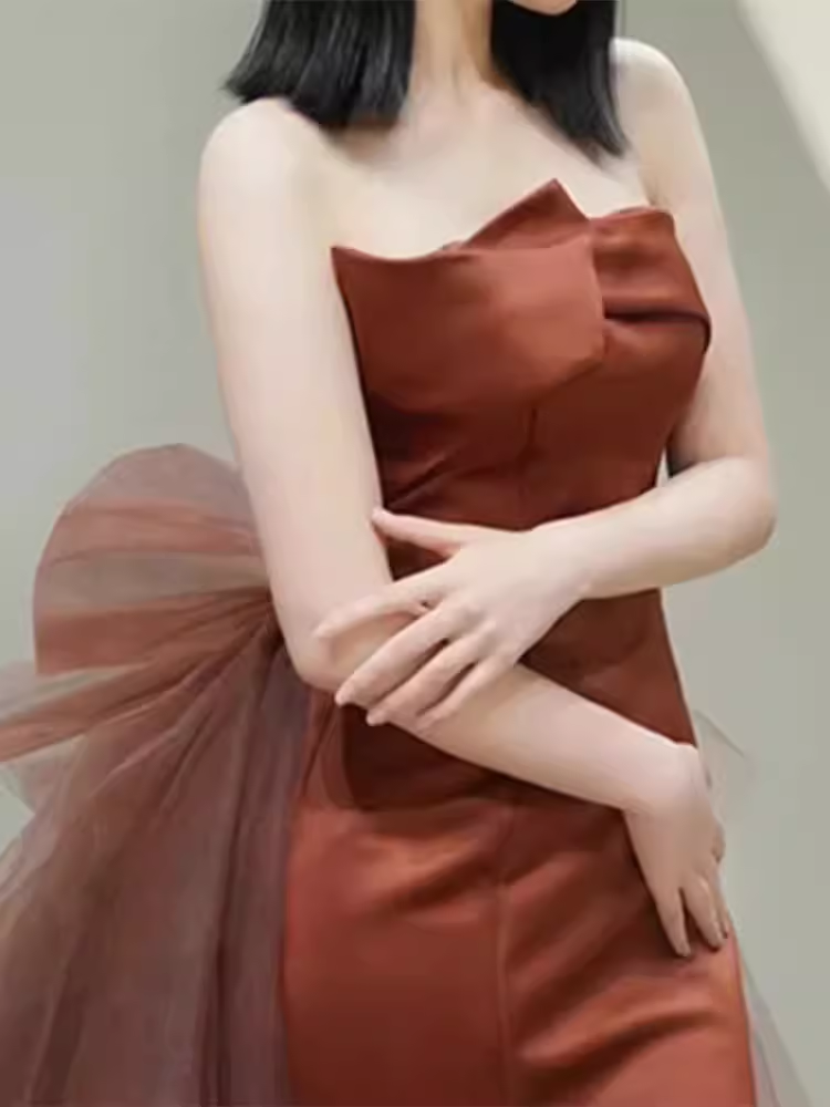Simple Mermaid Long Brown Prom Dresses Long Prom Gown P472