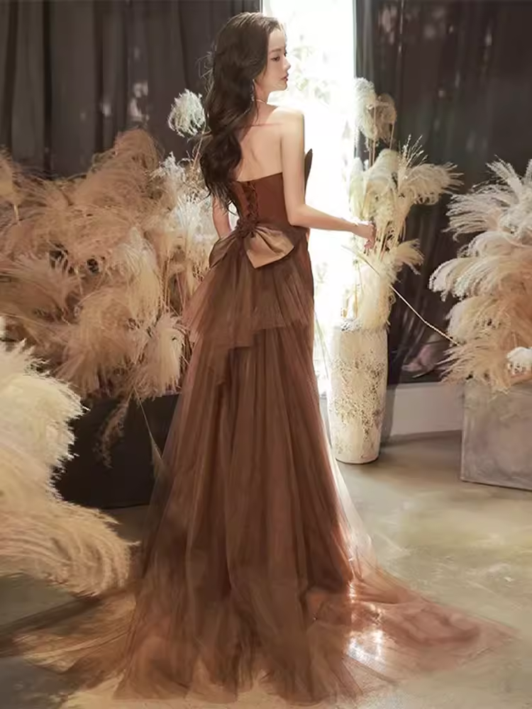 Simple Mermaid Long Brown Prom Dresses Long Prom Gown P472