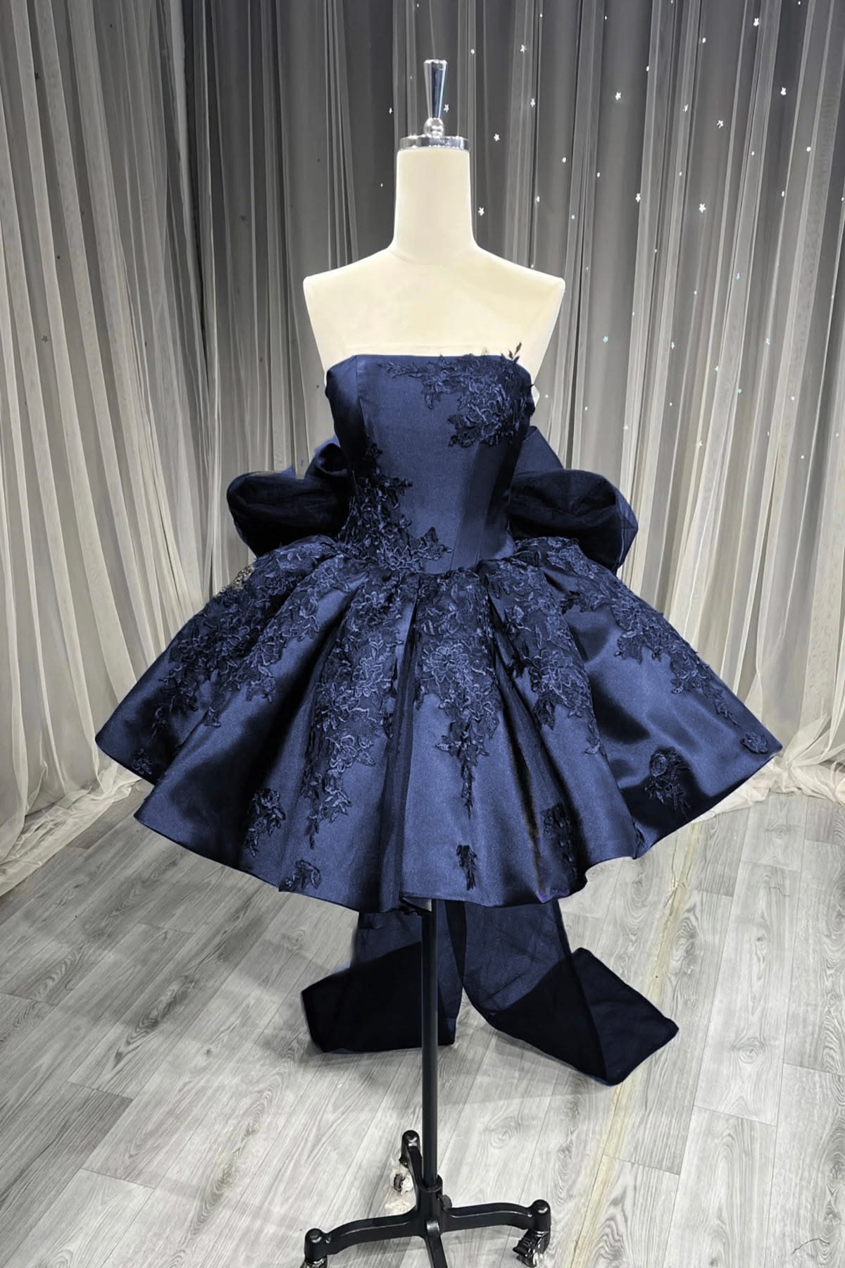 Classy Homecoming Dress Navy Blue Strapless Stain Pleated Short Party – PreppyDress
