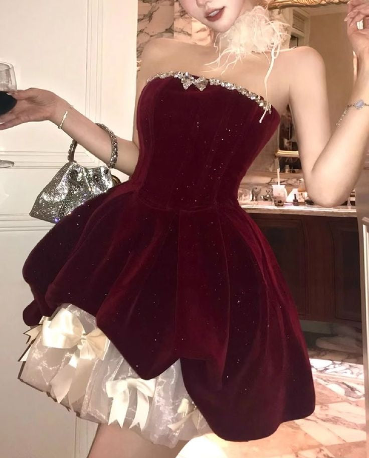 Elegant Homecoming Dress Wine Red Strapless A Line Back to School Outf – PreppyDress
