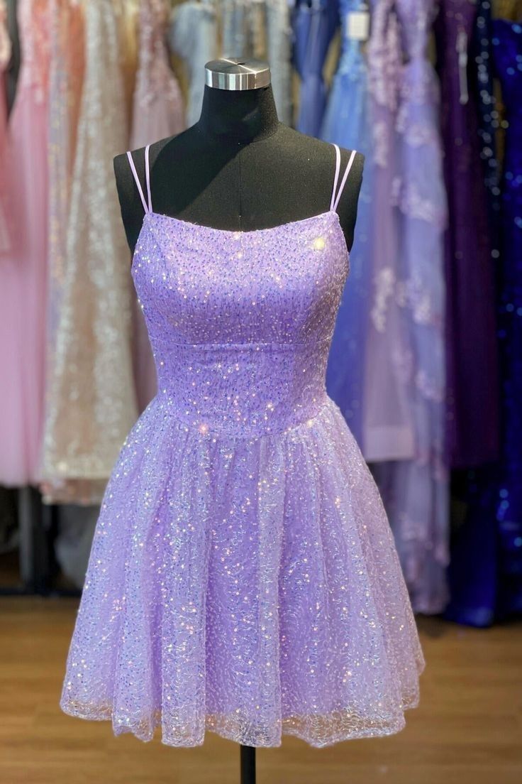 Shiny Homecoming Dress A Line Spaghetti Straps Short Birthday Party Dress Cocktail Dress P5007