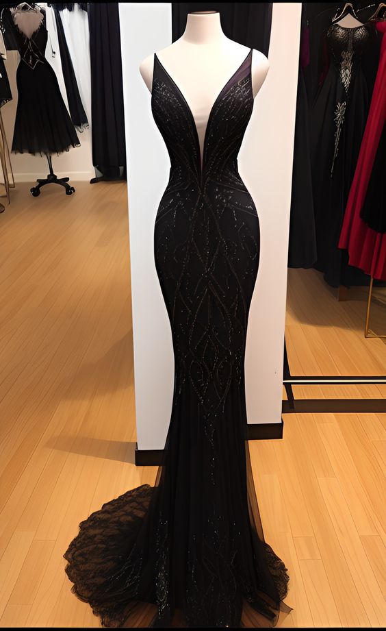 Mermaid Straps Black Sequin Prom Dress Long Prom Dresses P539 – PreppyDress