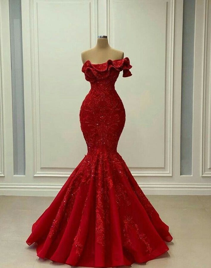 Luxury Mermaid Strapless Red Lace Prom Dress Long Prom Dresses P540 PreppyDress Luxury Mermaid Strapless Red Lace Prom Dress Long Prom Dresses P540 PreppyDress