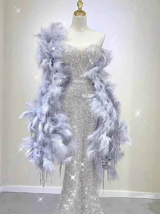 Modest Mermaid Sequin Silver Long Prom Dress P602