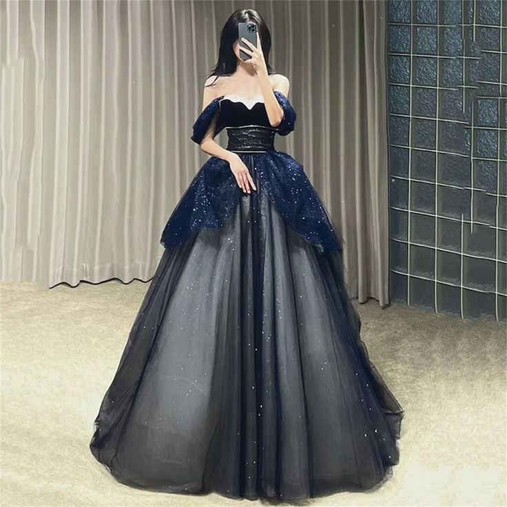 Gothic Glitter Blue Princess Tulle Prom Dress Blue Long Evening Dress PreppyDress Gothic Glitter Blue Princess Tulle Prom Dress Blue Long Evening Dress PreppyDress