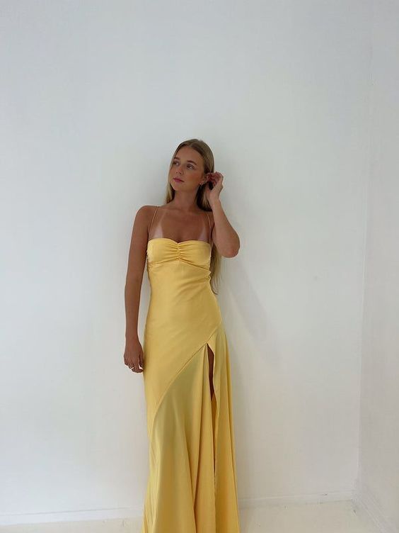 Simple Mermaid Straps Yellow Prom Dress 21th Birthday Outfit P667 - AS PHOTO(YELLOW) / US2 Simple Mermaid Straps Yellow Prom Dress 21th Birthday Outfit P667 - AS PHOTO(YELLOW) / US2