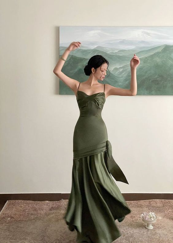 Sexy Mermaid Straps Green Party Dresses Satin Long Prom Dresses P708 - AS PHOTO / US2 Sexy Mermaid Straps Green Party Dresses Satin Long Prom Dresses P708 - AS PHOTO / US2