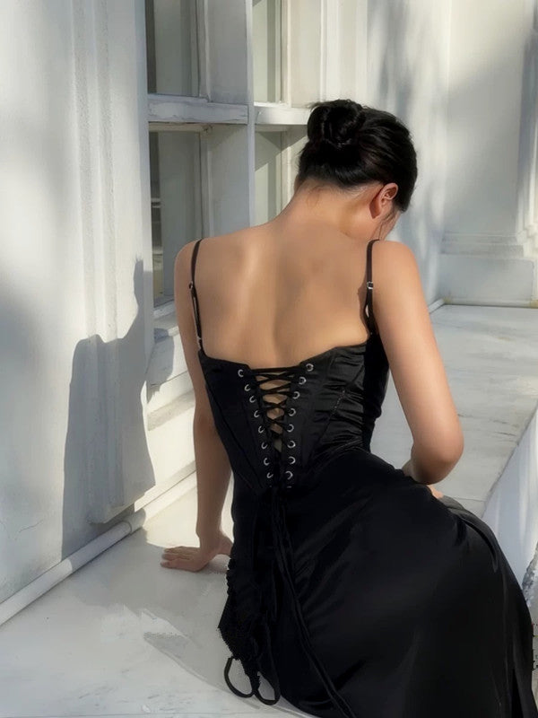 Sexy Mermaid Spaghetti Straps Black Birthday Dress 22th Birthday Outfits P805