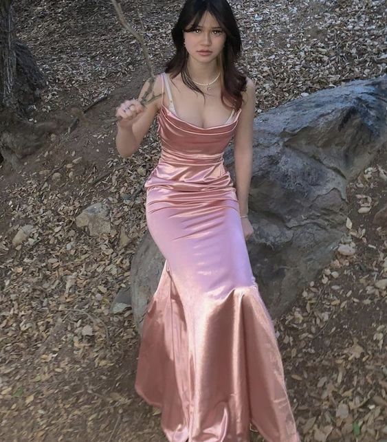 Meerjungfrau-Träger Partykleid Langes Pinkes Ballkleid P887