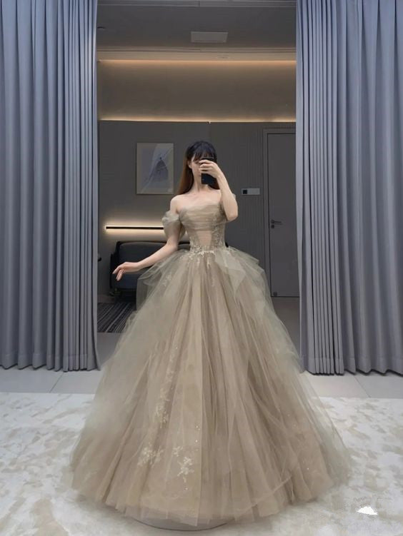 Ball Gown Off The Shoulder Long Prom Dress Tulle Evening Dress P927